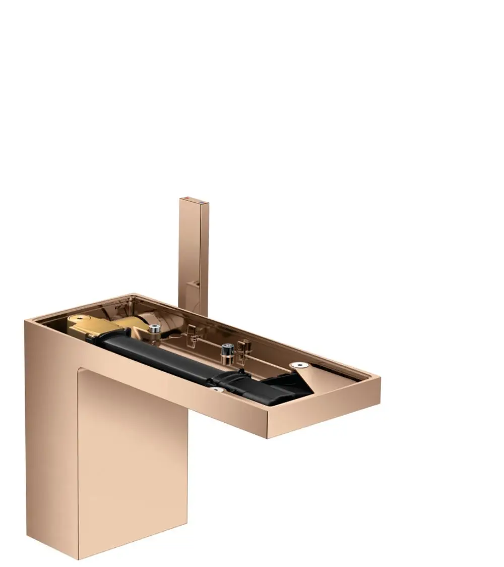 Einhebel-Waschtischmischer in Polished Red Gold mit sichtbarem Innenmechanismus und Push-Open Ablaufgarnitur, designt von AXOR.